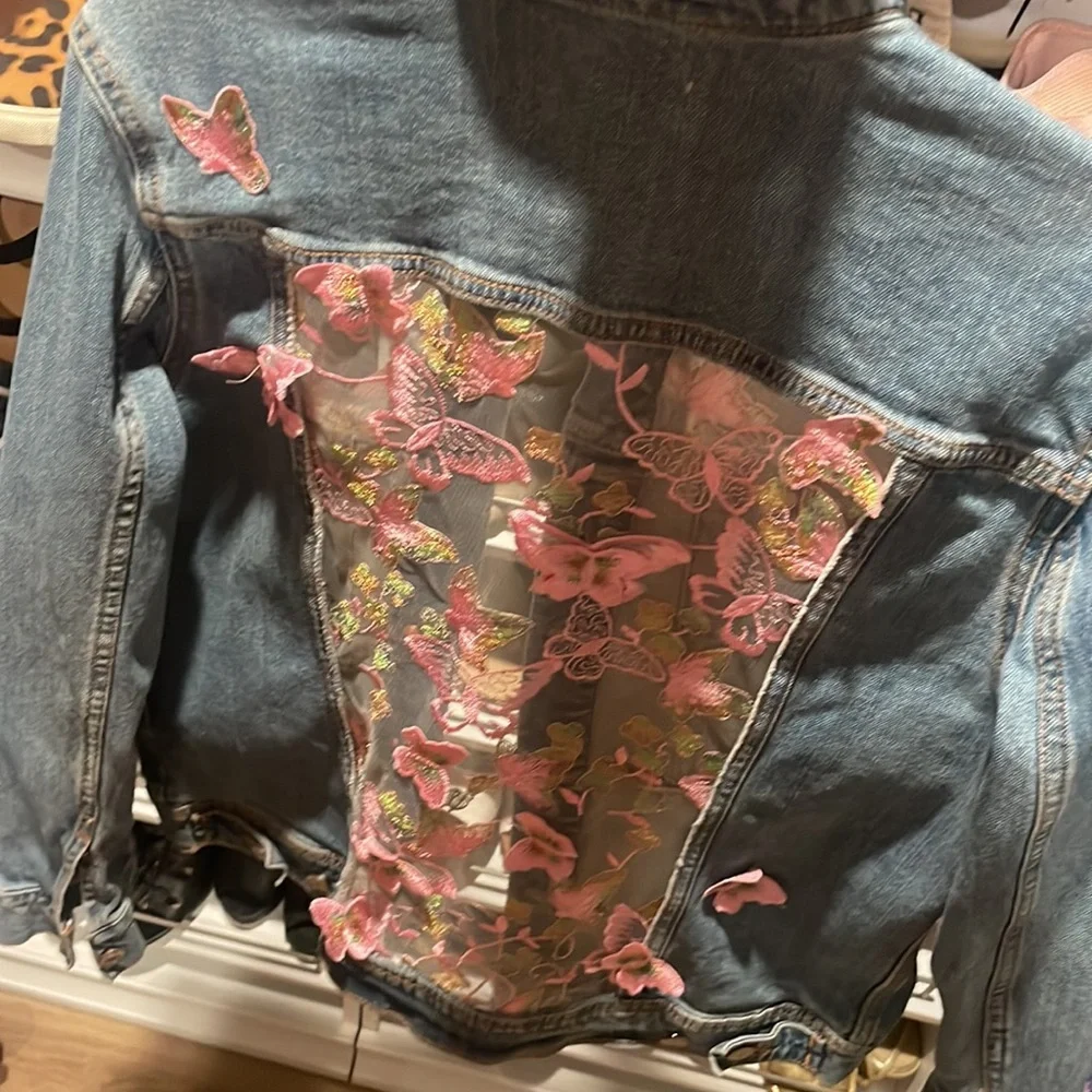Custom made mesh butterfly jean jacket - Picture 2 of 4